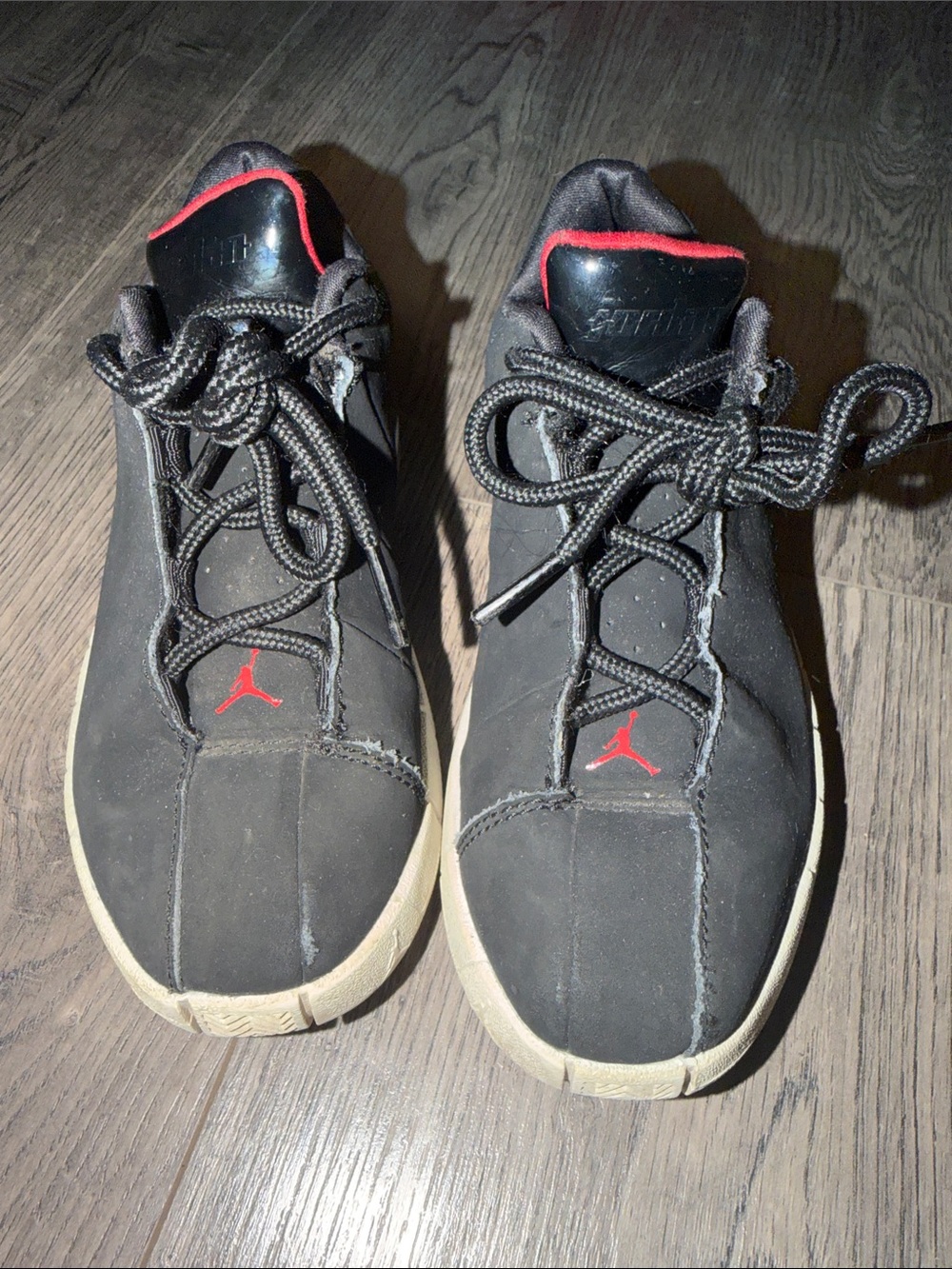 Jordan Black Sneakers with Red Jumpman and Cream Soles 12C